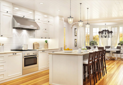Luxury white kitchen and dining room in a large house Luxury white kitchen and dining room in a large house