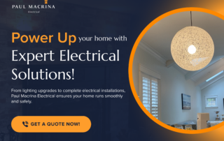 Paul Macrina Electrical expert solutions banner featuring pendant light fixture in modern home interior