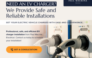EV charger installation service from Paul Macrina Electrical with white and black charging units